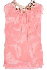 Nina Ricci Embellished Floral-print Silk-chiffon Top
