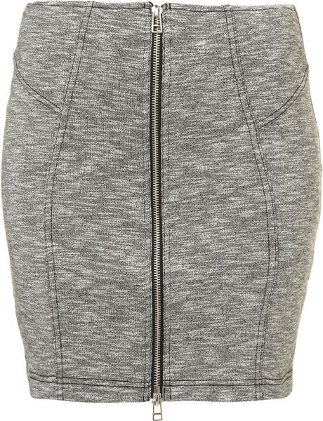 Topshop Zip Front Jersey Skirt in Gray (grey) - Lyst