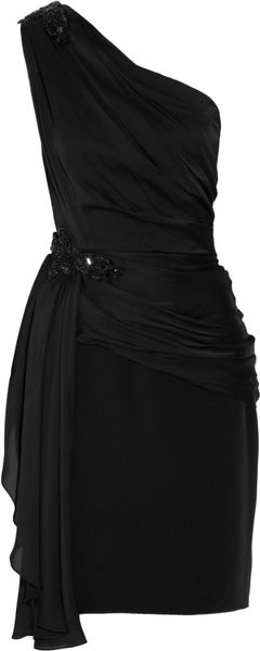 Marchesa Embellished Oneshoulder Satinchiffon Dress in Black - Lyst