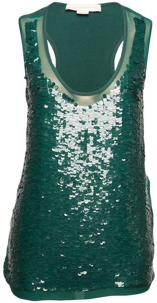 Stella Mccartney Sequin Tank in Green - Lyst