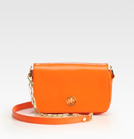 robinson burch tory patent shoulder orange leather bag mini