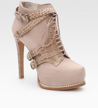 Dior Guetre Lace Up Leather And Crocodile Print Ankle Boots - Lyst