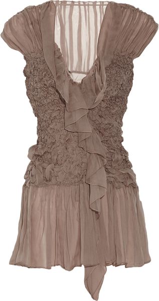 Alberta Ferretti Ruched Silkchiffon Blouse in Beige (pink) - Lyst