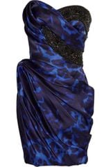 Marchesa Embellished Printed Silk Dress