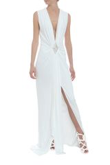 Azzaro Jersey Crepe Long Dress with Jewel Belt