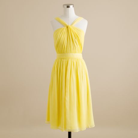 crew Sinclair Dress in Silk Chiffon in Yellow (frosted citrus)