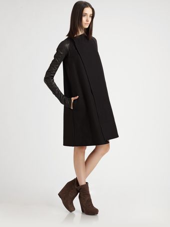 Rick Owens Leather Sleeve Cone Coat - Lyst