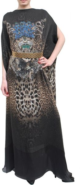 Roberto Cavalli Long Kaftan Silk Dress with Jaguar Print in Multicolor (multi) - Lyst