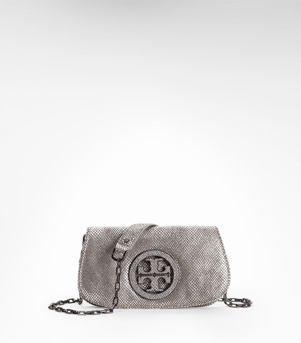 silver tory burch clutch