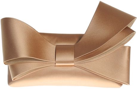 Valentino Satin Clutch with Bow in Gold - Lyst