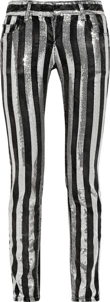Balmain Sequin-striped Mid-rise Cropped Jeans - Lyst