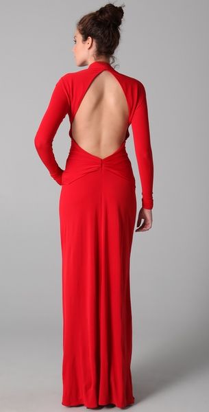 Issa Long Sleeve Open Back Dress in Red