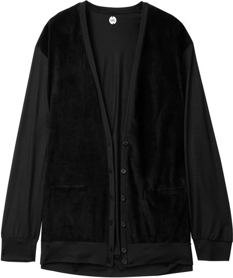 Ian R.n. Polished Jersey and Suede Cardigan in Black - Lyst