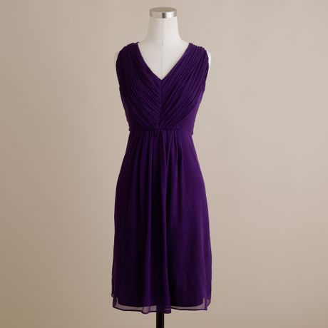 crew Louisa Dress in Silk Chiffon in Purple (dark eggplant)