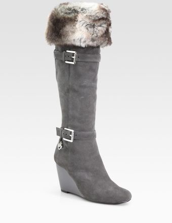  Lara Suede and Faux Fur Wedge Boots 
