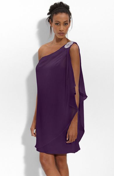 Js Boutique Embellished One Shoulder Chiffon Dress in Purple (plum) - Lyst