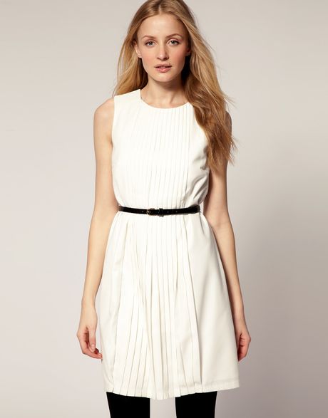 Ted Baker Pleated Front Belted Dress in Beige (cream) - Lyst