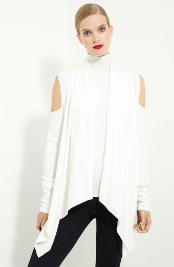 Donna Karan New York Cold-shoulder Draped Cardigan - Lyst