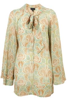 Topshop Green Print Pussybow Tunic - Lyst