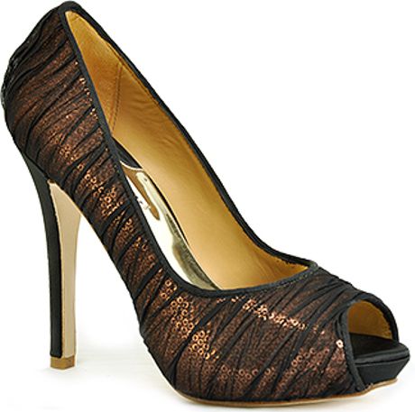 Badgley Mischka Star Pump  Brown Mesh Covered Sequin Open Toe Pump in Brown - Lyst
