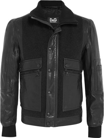 D&G Black Leather Nylon Mix Fitted Jacket - Lyst