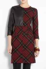 McQ by Alexander McQueen Tartan & Leather Insert Shift Dress