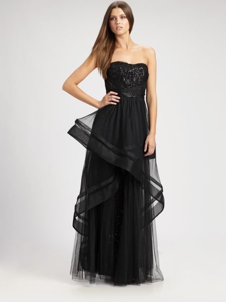 Ml Monique Lhuillier Strapless Tulle Gown In Black | Lyst