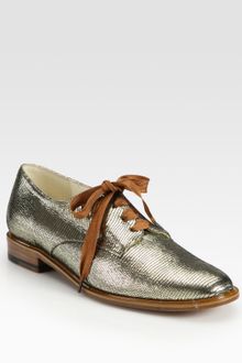 Robert Clergerie Metallic Leather and Lurex Lace-up Oxfords - Lyst