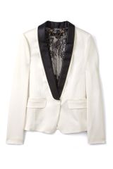 Tibi Cream Tuxedo Jacket with Leather