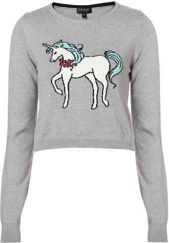 Topshop Knitted Unicorn Crop Jumper - Lyst
