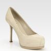 Yves Saint Laurent Ysl Trib Too Suede Platform Pumps in Beige (biancocrema) - Lyst