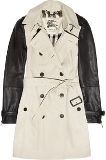 Burberry Leather-sleeved Cotton-gabardine Trench Coat - Lyst