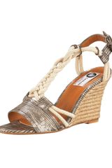 Lanvin Lizard-printed T-strap Wedge Sandal