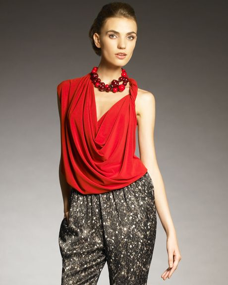 Lanvin Draped Halter Top in Red - Lyst