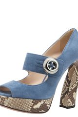 Prada Suede and Python Mary Jane Sandal