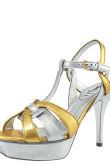 Yves Saint Laurent Tributetwo-tone Metallic Sandal - Lyst