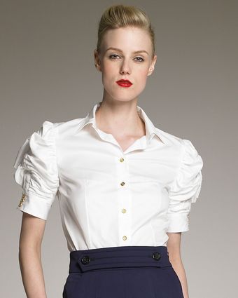  Ruched-sleeve Poplin Blouse 
