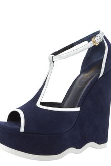 Yves Saint Laurent Two-tone Wavy-wedge T-strap - Lyst
