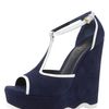 Yves Saint Laurent Twotone Wavywedge Tstrap in Blue (white) - Lyst