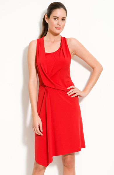 Michael By Michael Kors Drape Front Jersey Dress in Red (red blaze) - Lyst