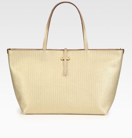Ferragamo Metallic Leather Tote Bag in Gold - Lyst