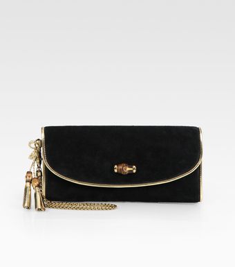 Gucci Bamboo Night Suede Clutch - Lyst