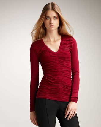 Burberry Ruched V-neck Sweater, Crimson - Lyst