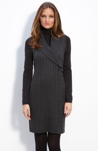 Calvin Klein Sleeveless Faux Wrap Sweater Dress - Lyst