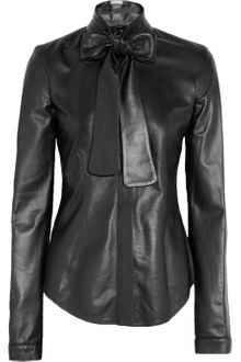 L'Wren Scott Leather Pussy-bow Shirt - Lyst