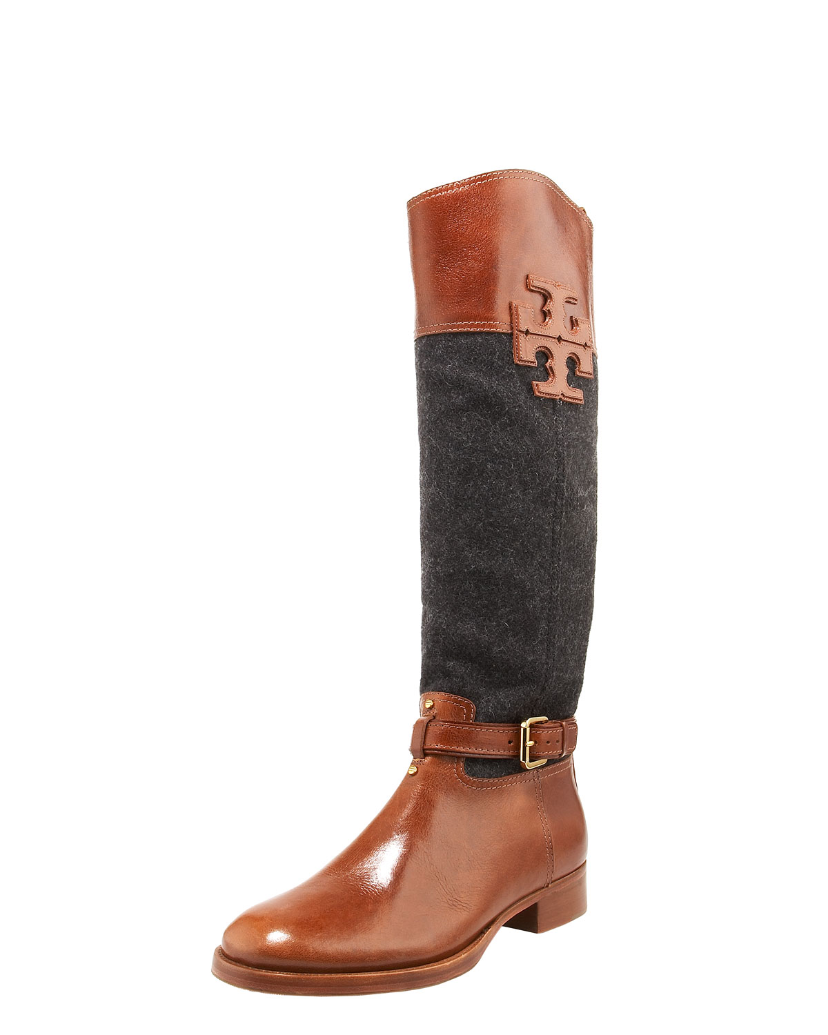 Tory Burch Blaire Leather/flannel Riding Boot in Brown (almond) | Lyst