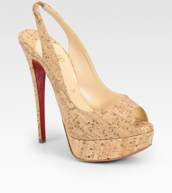 Christian Louboutin Lady Cork Peep Toe Slingback Platform Pumps - Lyst
