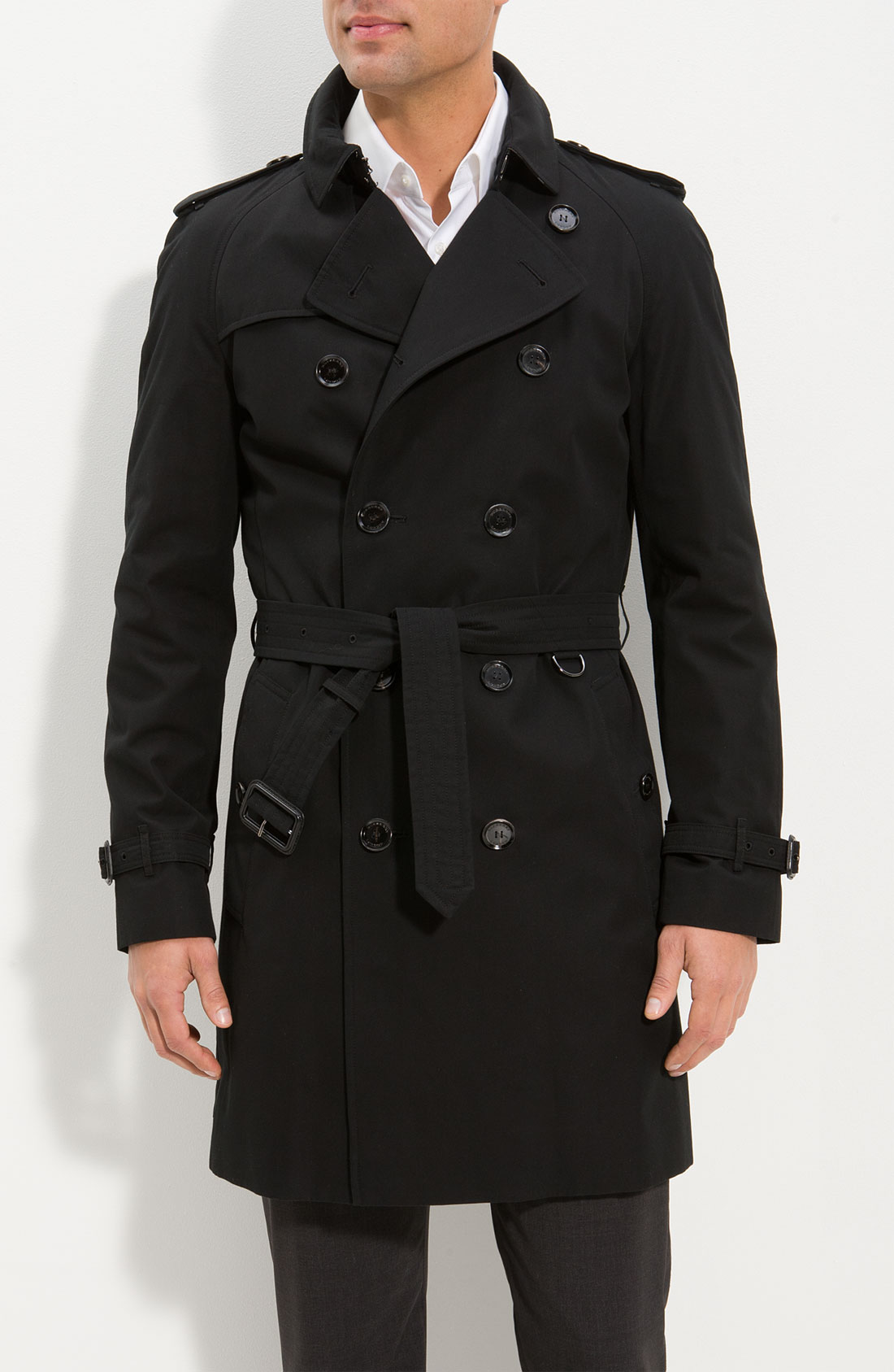 Burberry Trim Fit Double Breasted Trench Coat in Black for Men (jet