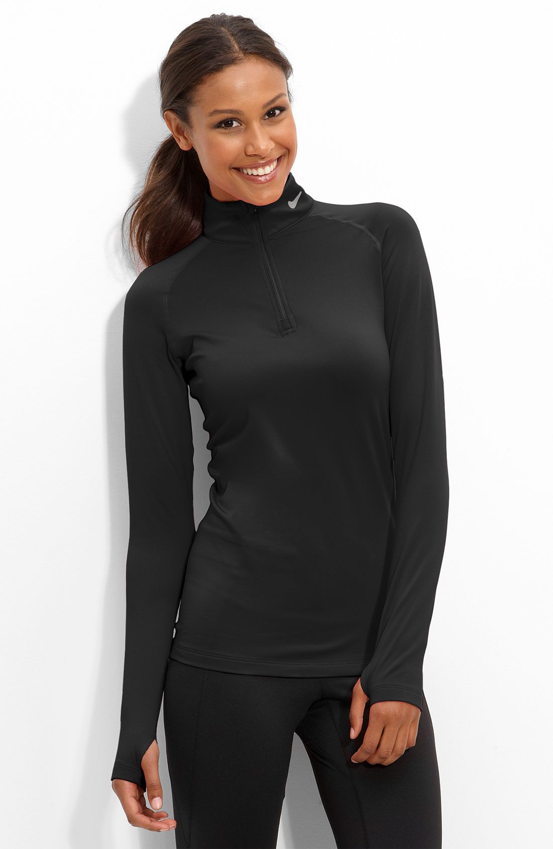 women's black half zip top