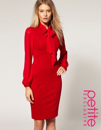  Asos Petite Exclusive 40s Tailored Dress with Chiffon Sleeve and Pussybow 